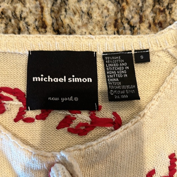 Michael Simon Vintage Sweater - 1999 Baseball - Ivory Red stitching  - sz S - Picture 2 of 6